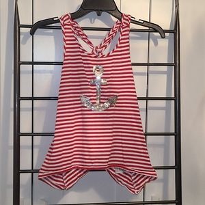 Girls red and white anchor tank top